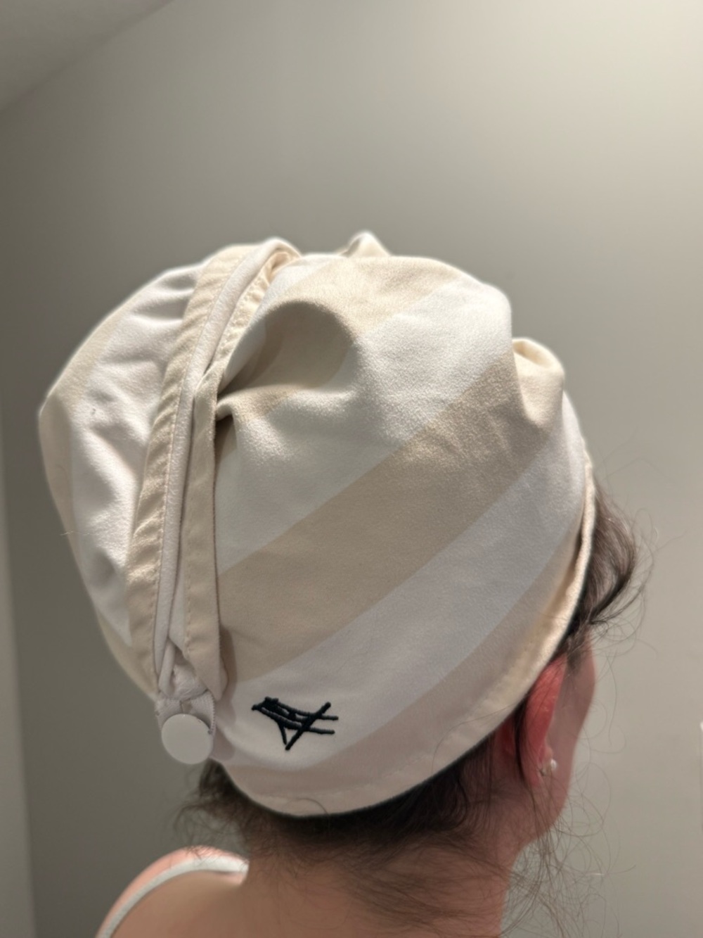 Cream Striped Microfiber Hat - Great for drying hair